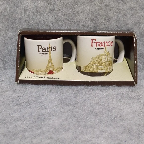 Starbucks Coffee Set Of Two Demitasse - Paris -France 3oz Mini Mug NIB - Picture 1 of 9
